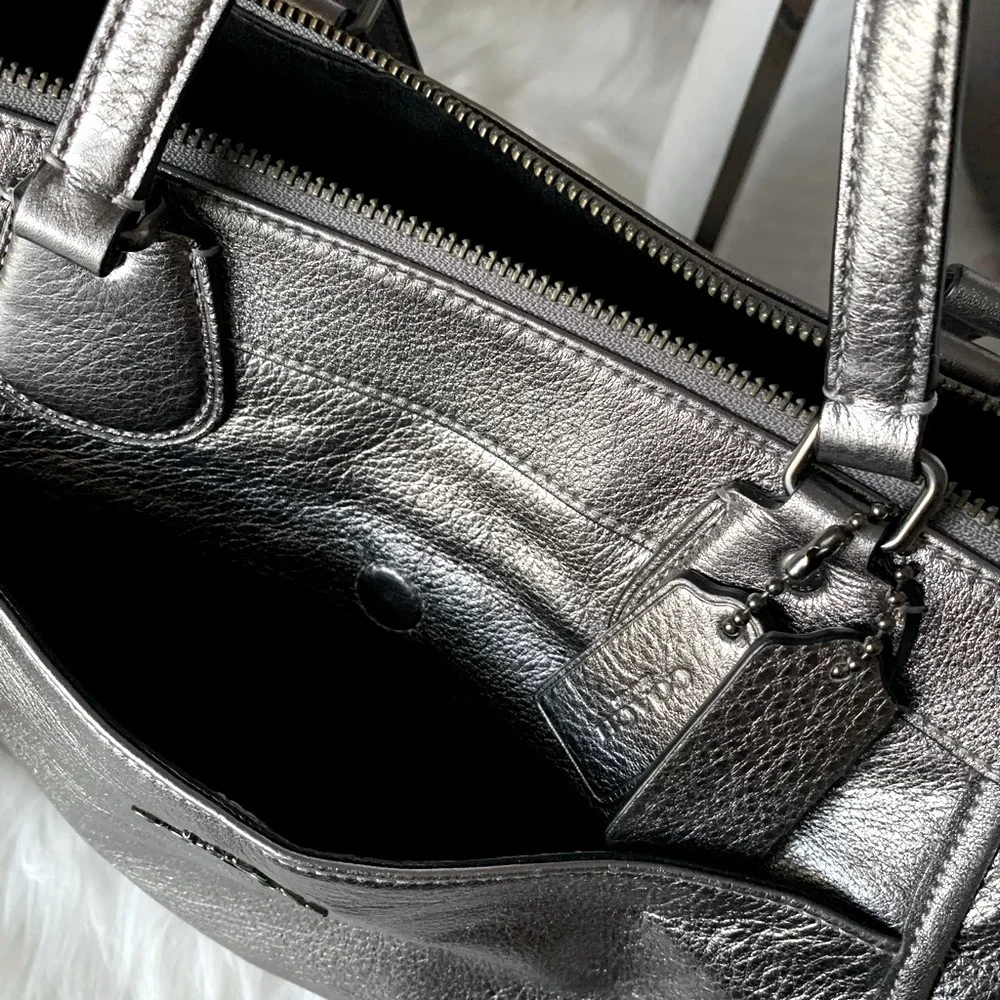 RARE Coach Mickie Silver Metallic Satchel and  Rare Matching Wallet